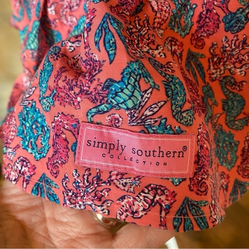 Simply Southern • Pink & Blue Seahorse Print Smocked Flutter Sleeve Top • Sz XL - Picture 7 of 7